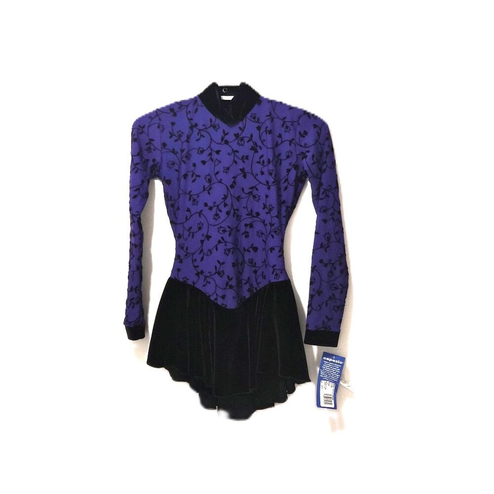 VTG Capezio Girls Skate Dress — Burnout Velvet Black Purple Size M Y2K Dancewear